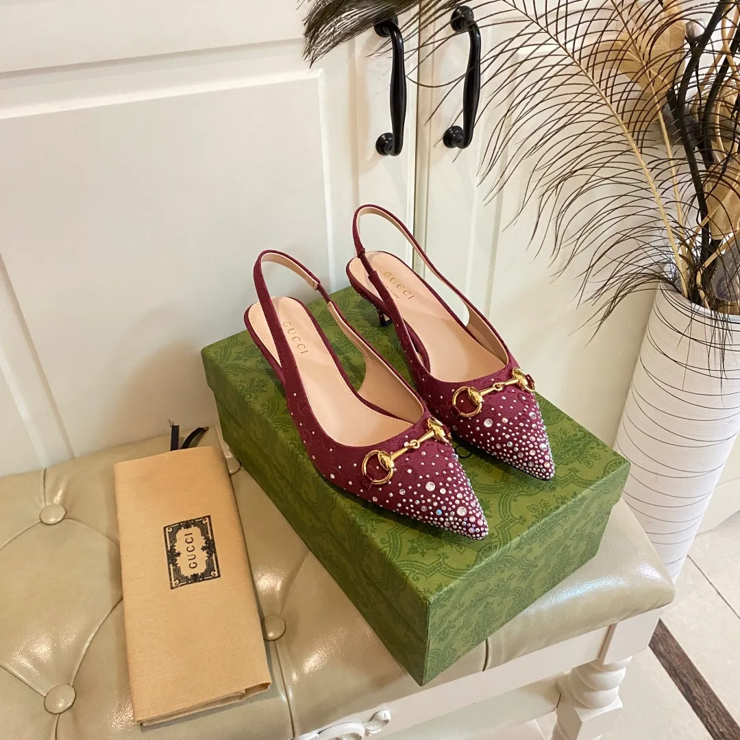 👟👟Ex-factory price 660👟👟, Gucci high heels, original canvas embellished with bright crystals, sheepskin lining, leather outsole, size 35-40 (41 customized, non-refundable)